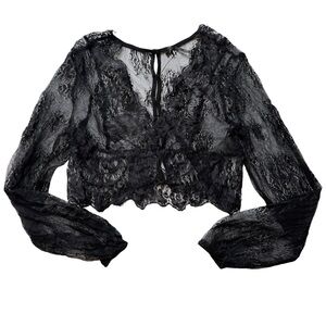 Sheer Black Lace Long Sleeve Crop Top